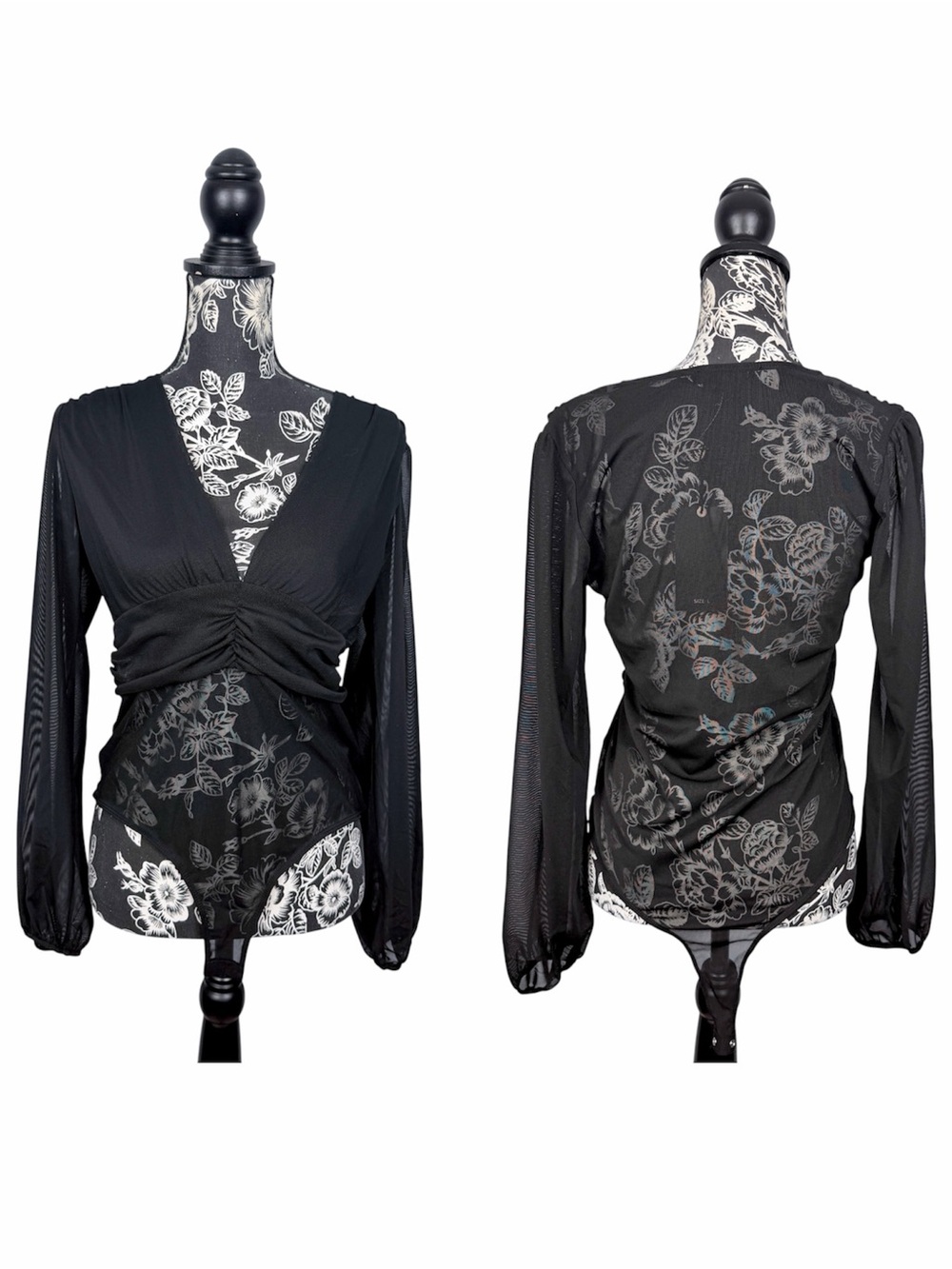 NWT Stella Luce black long sleeve mesh fitted bodysuit size large